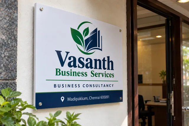 5mm foam business name and address board with green consultancy branding at an office entrance