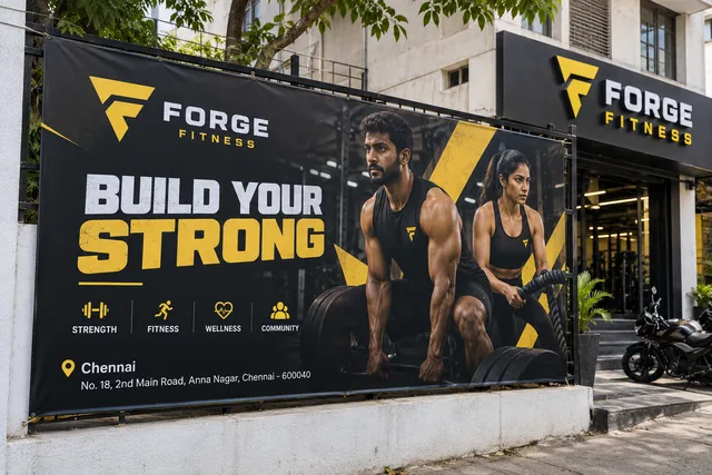 Gym exterior banner — Gym Branding Printing brand and print concept