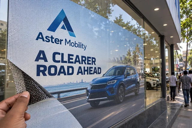 Perforated showroom glass — One Way Vision Sticker Printing brand and print concept