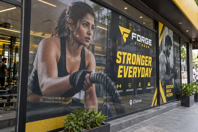 Perforated gym window — One Way Vision Sticker Printing brand and print concept