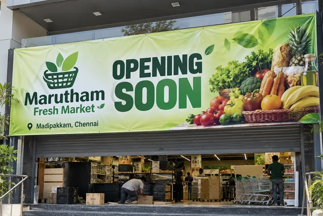 Supermarket opening soon banner — Open Soon Banner Printing brand and print concept