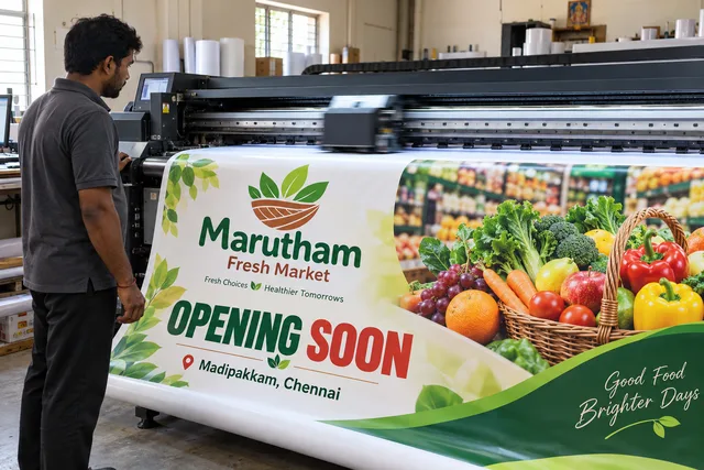 Opening soon banner printing — Open Soon Banner Printing brand and print concept