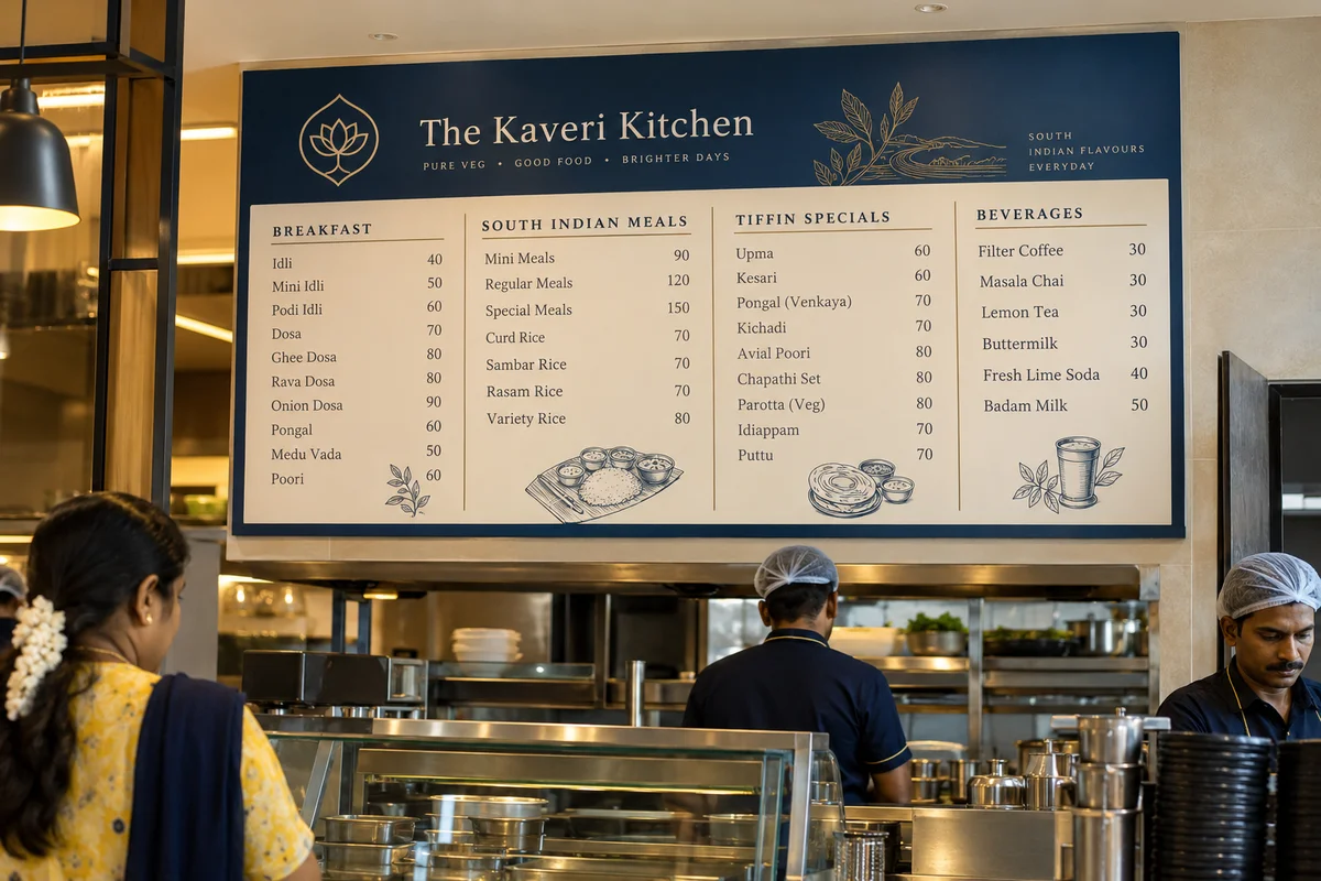 Counter menu board example for restaurant menu board printing in chennai
