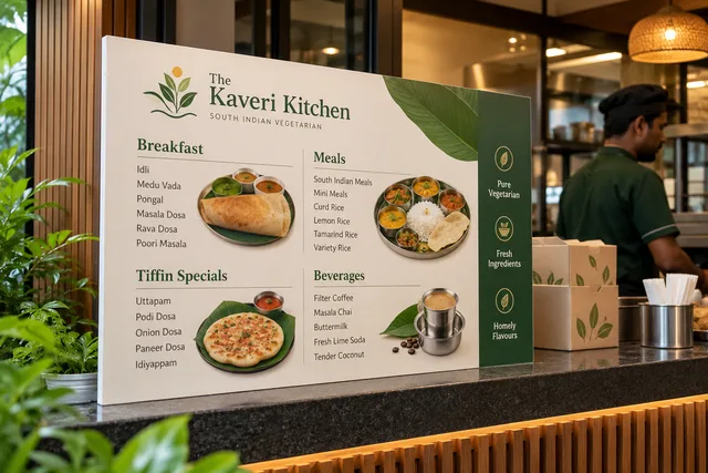 Takeaway menu display example for restaurant menu board printing in chennai