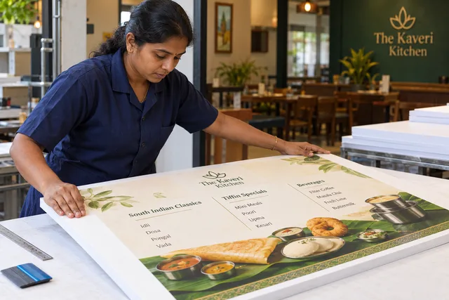 Menu board finishing example for restaurant menu board printing in chennai