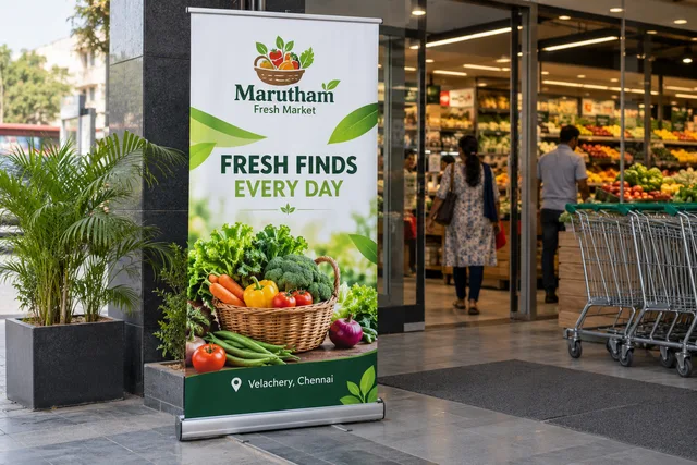 Supermarket rollup standee — Rollup Standee Banner Printing brand and print concept