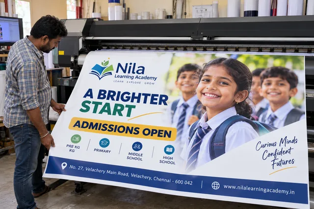 School campaign print output — School Admission Banner Printing brand and print concept