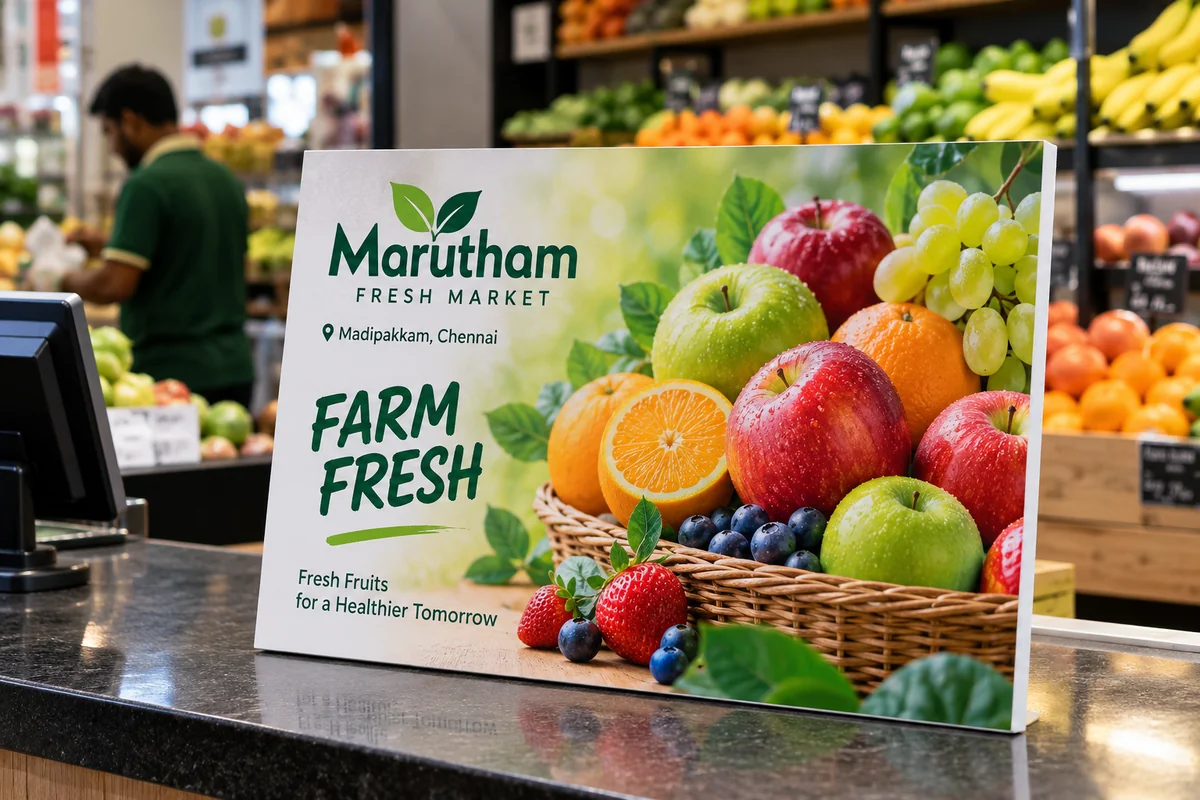 Illustrative application example for Sunboard Printing showing branded print and display materials