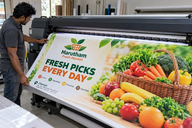 Supermarket banner production — Supermarket Banner Printing brand and print concept