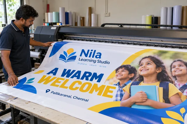 Welcome banner print finishing — Welcome Banner Printing brand and print concept